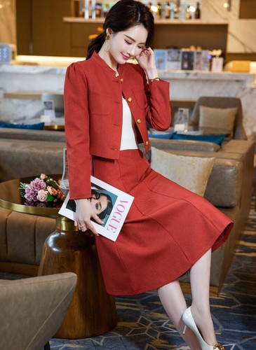 Elegant Women's Suit Blazer Set Jacket A-Line Midi Skirt Formal Office Size 2-16 - Picture 28 of 67