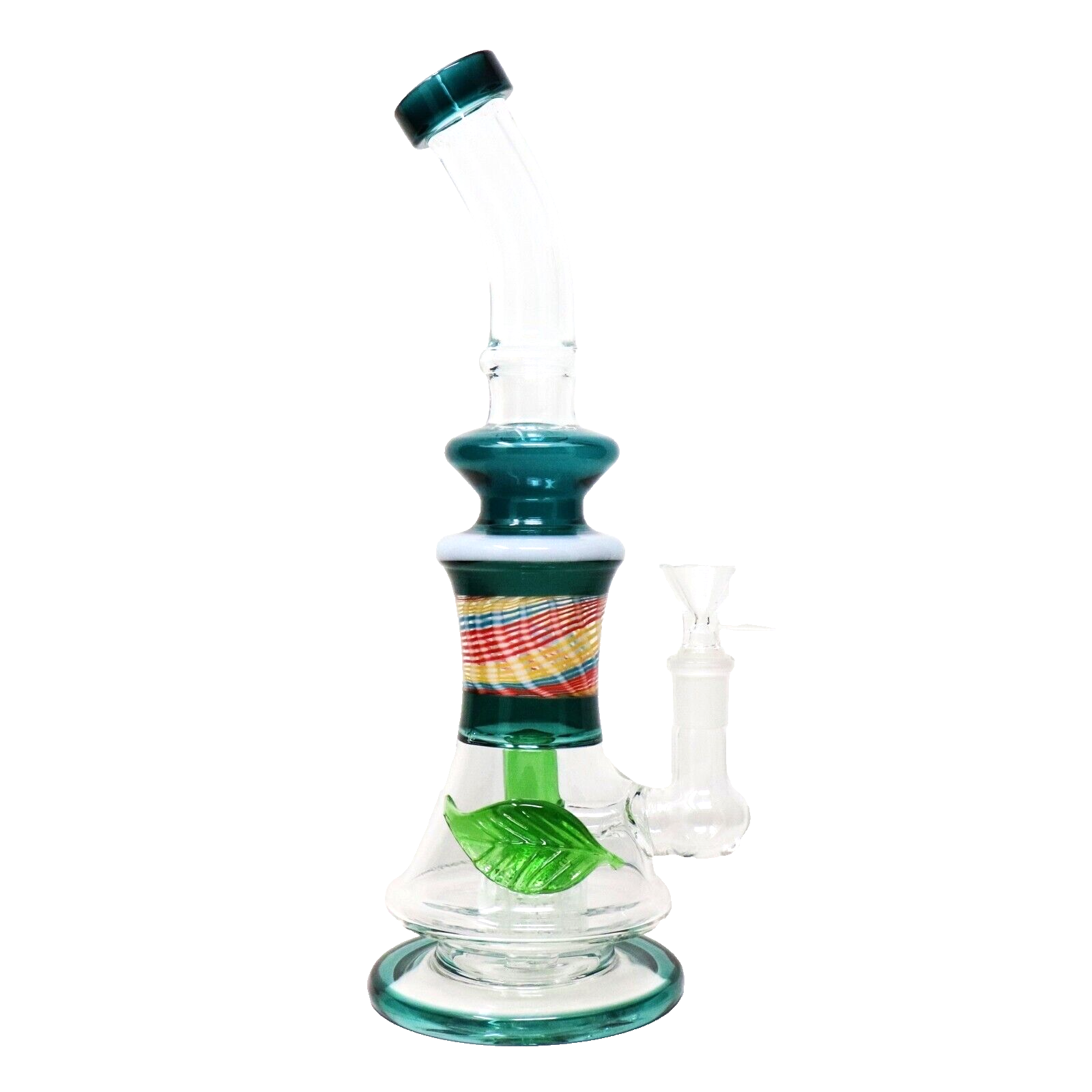 11.5" Dark Green Leaf Disc Percolator Glass Bong 14mm Smoking Water Pipe THB-42