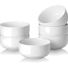 White Ceramic Bowls Set of 6, 20 oz Ceramic Cereal Bowls, Everyday Cereal, So...
