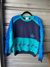 Vintage 1980's Adidas Teal Blue Retro Pullover Crewneck Sweatshirt Men's S/M