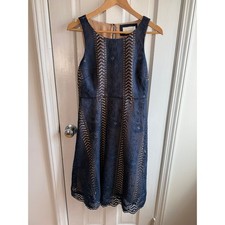 Anthropologie Lace Mini Dress Navy Blue Nude Size 4 EUC