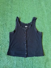 Women’s So Ribbed Feminine Lace Trim Cami Tank Size L Cute Fairy grunge Black