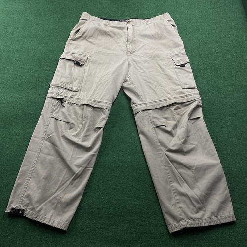 Vintage Plugg Pants Mens XL Brown Khaki Y2K BAGGY Zip Off Skater FITS 38x30