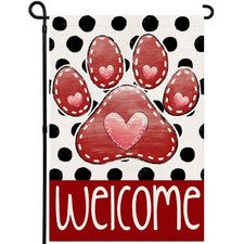 Valentines Garden Flag 12x18 in Paw Print Heart Double Sided Yard Wedding Decor