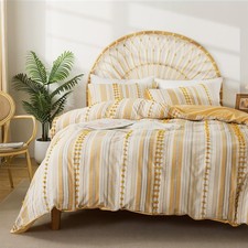 Washed Cotton Twin Size Duvet Cover Set - Tufted Dots Boho Chic Bedding for All