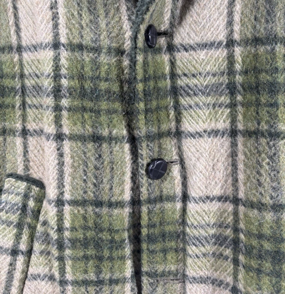 VTG 1960-70s Wool Green Plaid Sherpa Lined Coat Jacket Unisex No Size Tag - Image 4 of 4