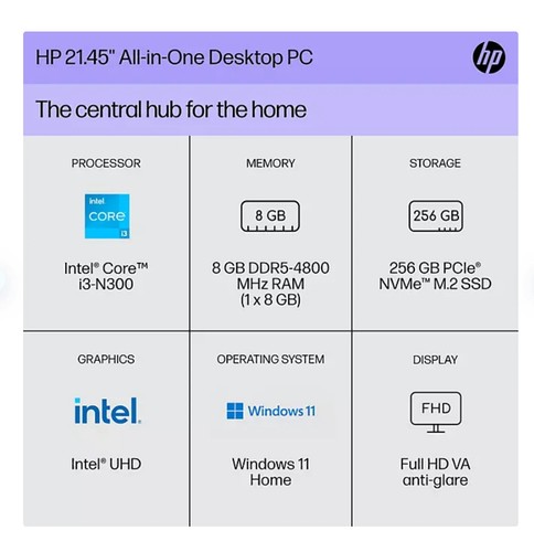 HP 21.45" All-In-One Desktop | 8GB | 256GB SSD | Intel i3-N300 | 22-DG0007C NEW - Picture 2 of 2