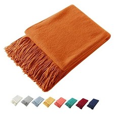 Decorative Knitted Throw Blanket with Fringe, 50" x 60" Dark Orange