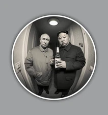 Vladimir Putin & Kim Jong Un Drinking Fridge Magnet or Laptop Sticker