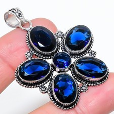 Blue Tanzanite Handmade Gemstone 925 Sterling Silver Jewelry Pendant Size 2.5