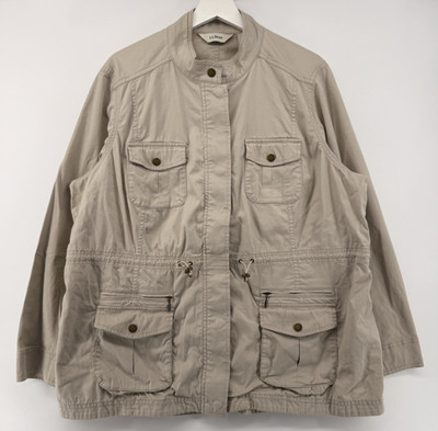 L.L.Bean Women s Utility Safari Jacket Beige Cotton Outdoor Size XL Cargo