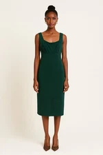 Emerald Green Liquid Knit Formal Wedding Guest Cocktail Dress Midi US 14 UK 18