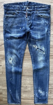 Dsquared2 Slim Jean Herren Gr. 48 Indigo Blau Straight Ripped Stonewashed 490 