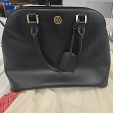 Tory Burch Robinson Dome Triple Compartment Convertible Black Leather Tote Bag