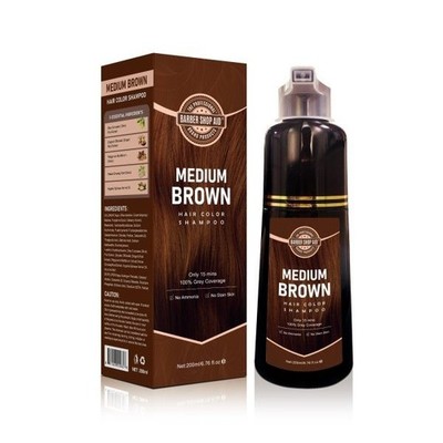 Barber Shop Aid Hair Color Shampoo Medium Brown 15 Mins. 100% Coverage 6.7fl oz