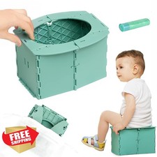 Green Toddler Potty Seat, Foldable Travel Toilet, Reusable Bags, Camping