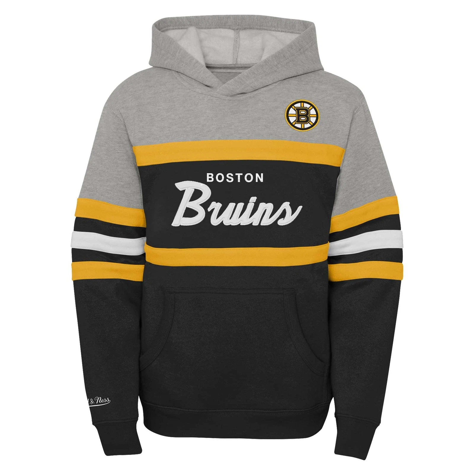 COACH Felpa con cappuccio pullover allenatore testa Boston Bruins nero Mitchell & Ness giovanile