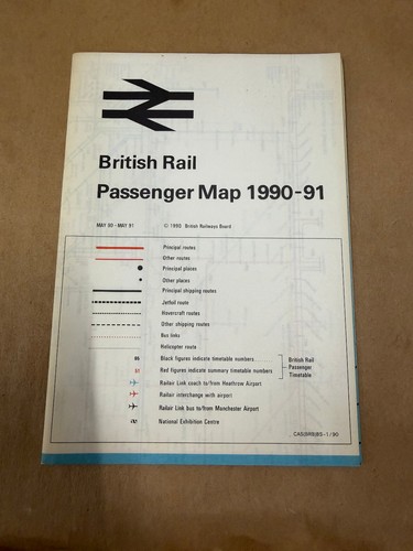 British Rail Passenger Map 1990-91 UK Railway Network Travel