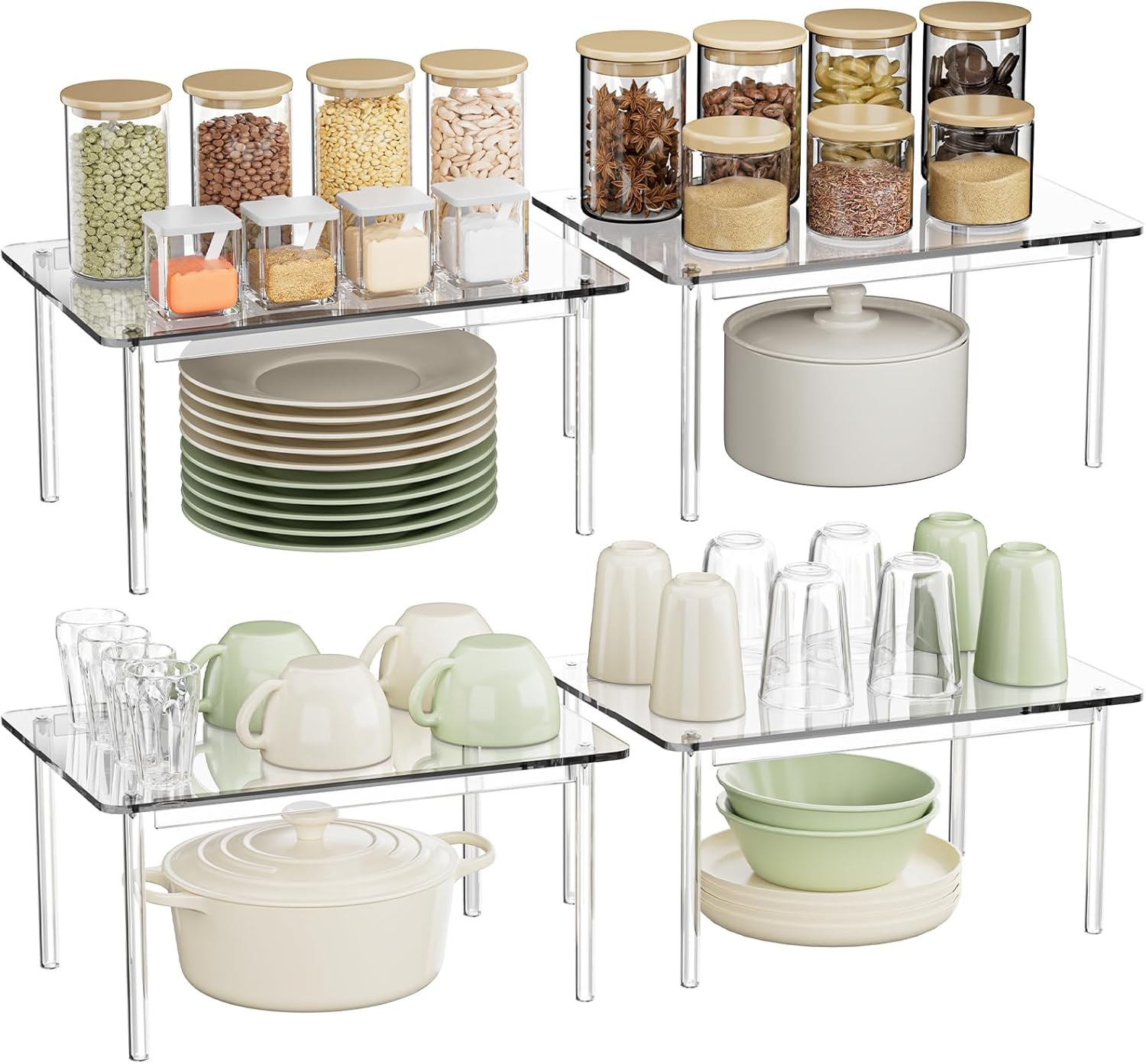 Acrylic Spice Cabinet Organizer Set of 4 Space Saving Kitchen Shelf-image