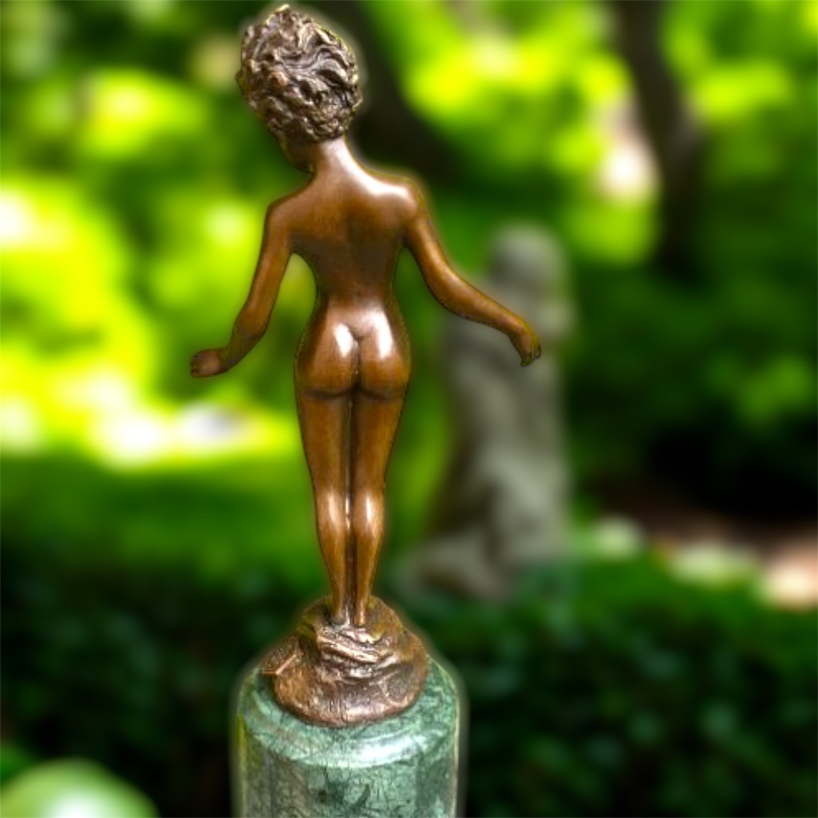 Bronze Girl Holding Rose Sculpture Romantic Figurative Art Statue Decor Home J.B