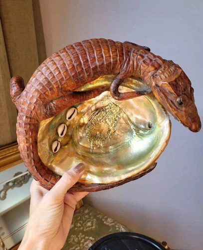 Vtg Oddities Taxidermy Abalone Shell Ashtray Smudge Dish Decor Mid-Century 