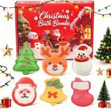 Christmas Bath Bombs Set of 6 Fun Shapes - Handmade Gift Set for Kids Women