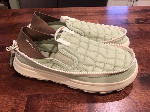 New Women MERRELL HUT MOC 2 PACKABLE Shoes, GREEN, Size 7, Quilted, Zip Together
