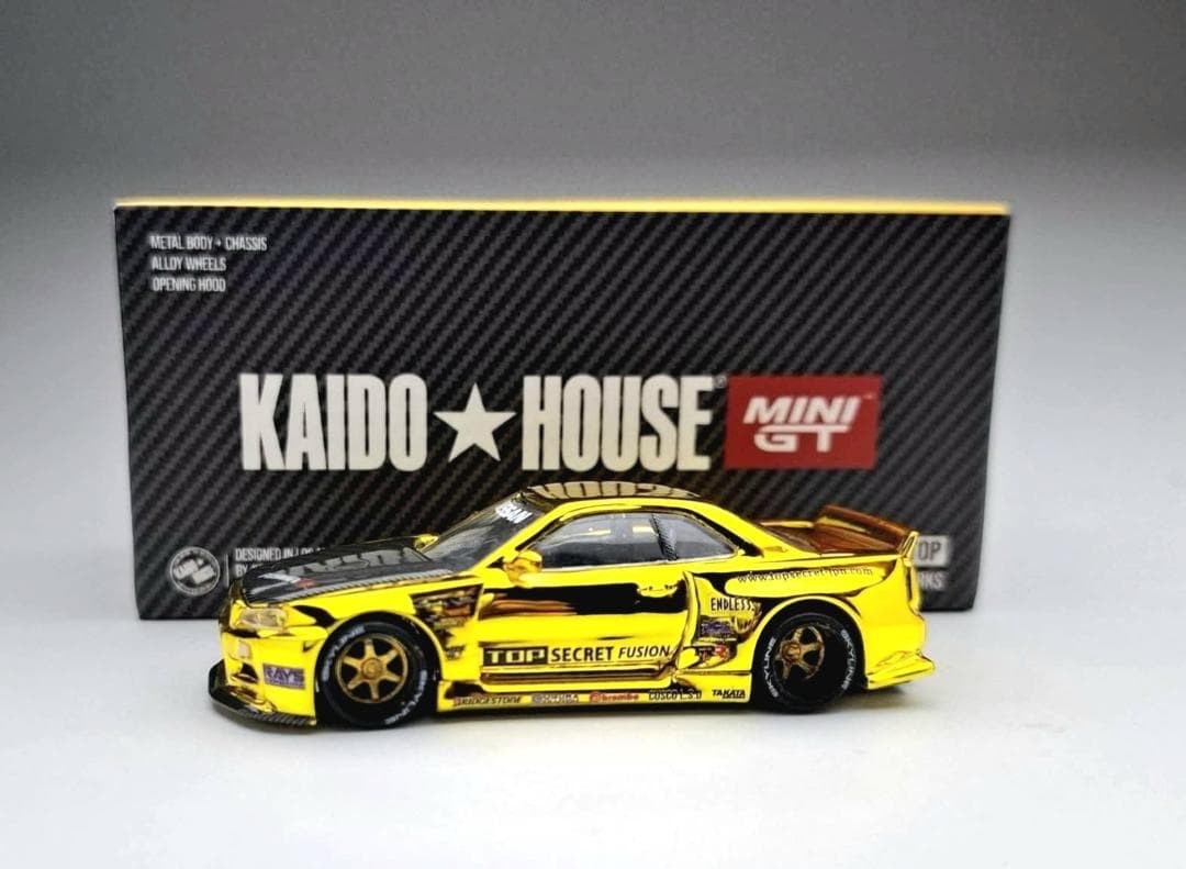 Kaido House Mini GT 1/64 Nissan Skyline GT-R (R34) TOP SECRET Gold