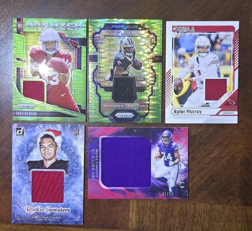 Lot/5 Football cards, All w/ Jersey/Sweater patches. 4 (RC)'s w/ 1 limited card