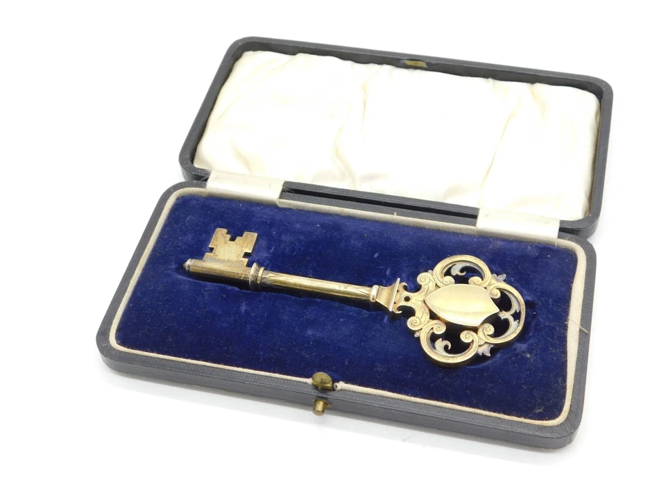 Презентационный ключ на дверь из стерлингового серебра в коробке антикварный 1921 г. Бирмингем деко - Изображение 3 из 4