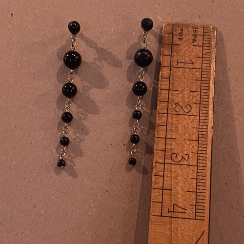 Earring, Long Dangle, Black And Gold-Tone - Picture 3 of 8