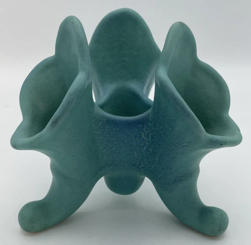 Van Briggle Triple Cornucopia Candleholder Blue Turquoise
