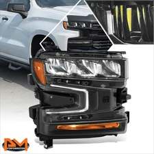 For 19-21 Chevrolet Silverado 1500 Passenger Side Black Amber Headlight Headlamp