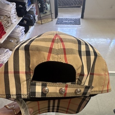 Burberry Adjustable Check Baseball Cap Beige Black Red Size L Men