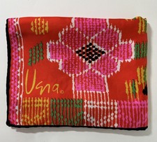 Vintage 70s Vera Neumann Silk Scarf 44 x 15 Geometric Orange Pink Green Oblong