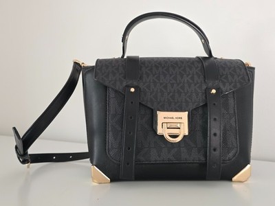 Michael Kors Manhattan Medium Black Monogram Crossbody Bag Medium, 10'' x 7''