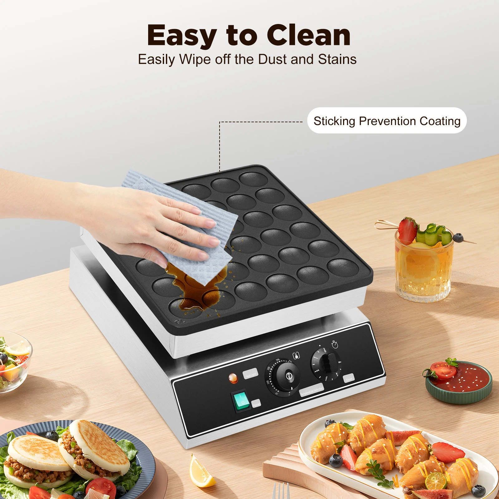 Electric Mini Dutch Pancake Maker Baker Machine Nonstick 36 Holes Commercial New