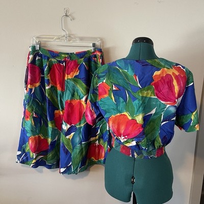 80s California Design Floral Culotte And Blouse Matching Set Size Medium  Vibran