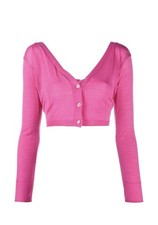 NEW Jacquemus Women's Soli Cropped Long Sleeved Wool Cardigan Top Bright Pink