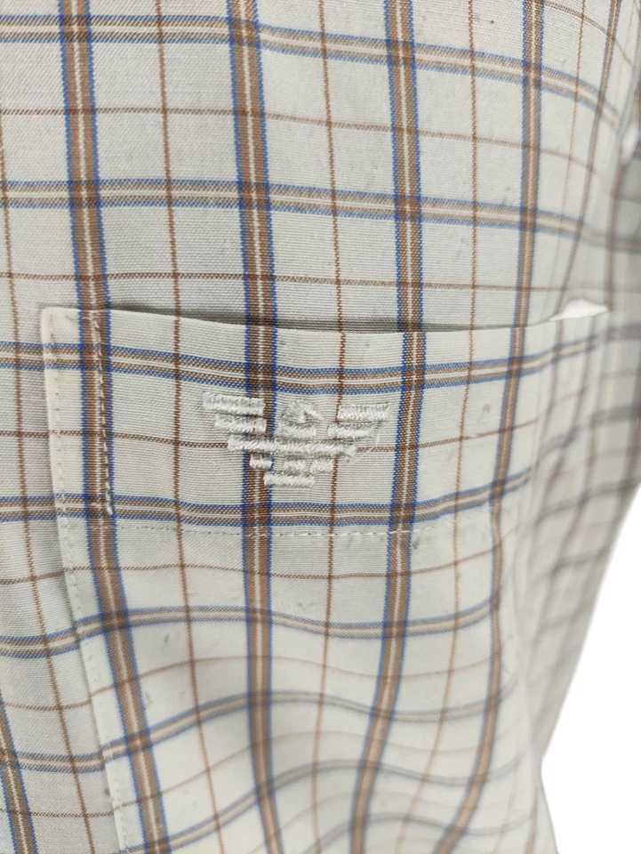 Camisa de vestir Armani Trademark para hombre talla L blanca a cuadros diseñador abotonada  Foto 3 de 4