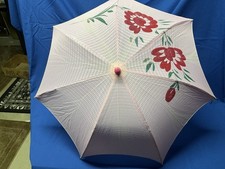 Vintage Pink Parasol w/ Hand Painted Floral Design. 100 Rayon Gelebros Japan