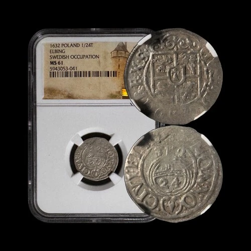 POLAND. 1632, 3 Polker, Silver - NGC MS61 - Gustav Adolf II, Elbing Poltorak