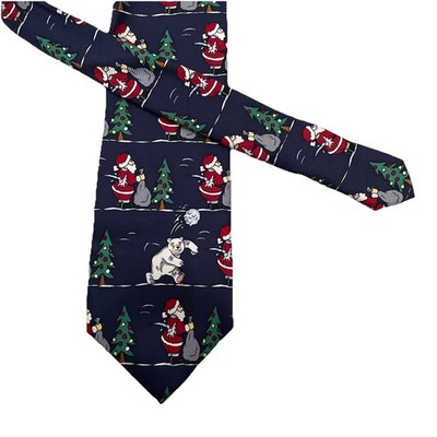 Maus & Hoffman Mens Tie Blue Christmas Print Silk Classic Designer One Size VTG