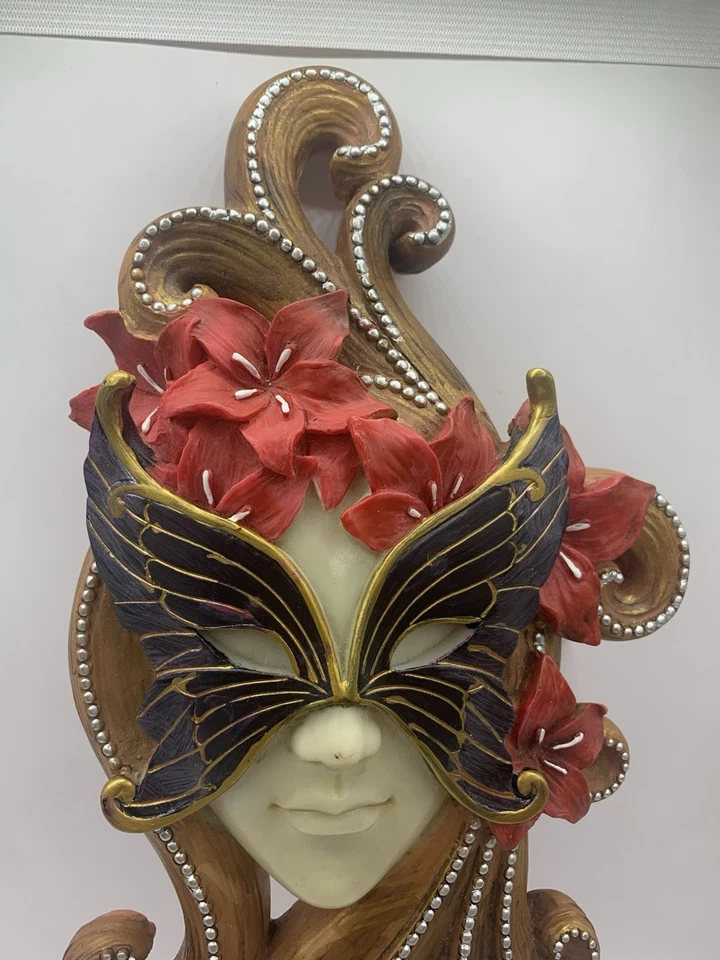 Toscano Masquerade Carnivale Countess Alessandria Mask Wall Sculpture 14” YR - Image 3 of 4