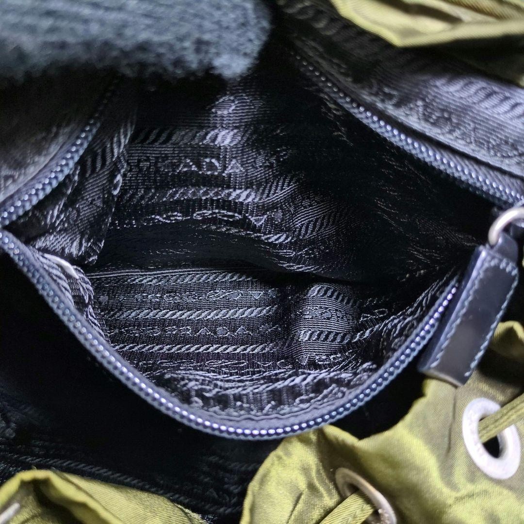 PRADA Backpack Test Nylon Triangle Logo Khaki Lea… - image 10