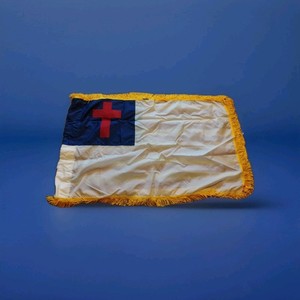 Antique 1960's Christian Flag with Red cross & gold fringe 38 inches x 24 inches