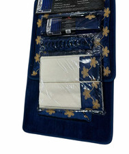 18 Piece Bath Rugs, Shower Curtain, Hooks, Towel Set Navy Blue