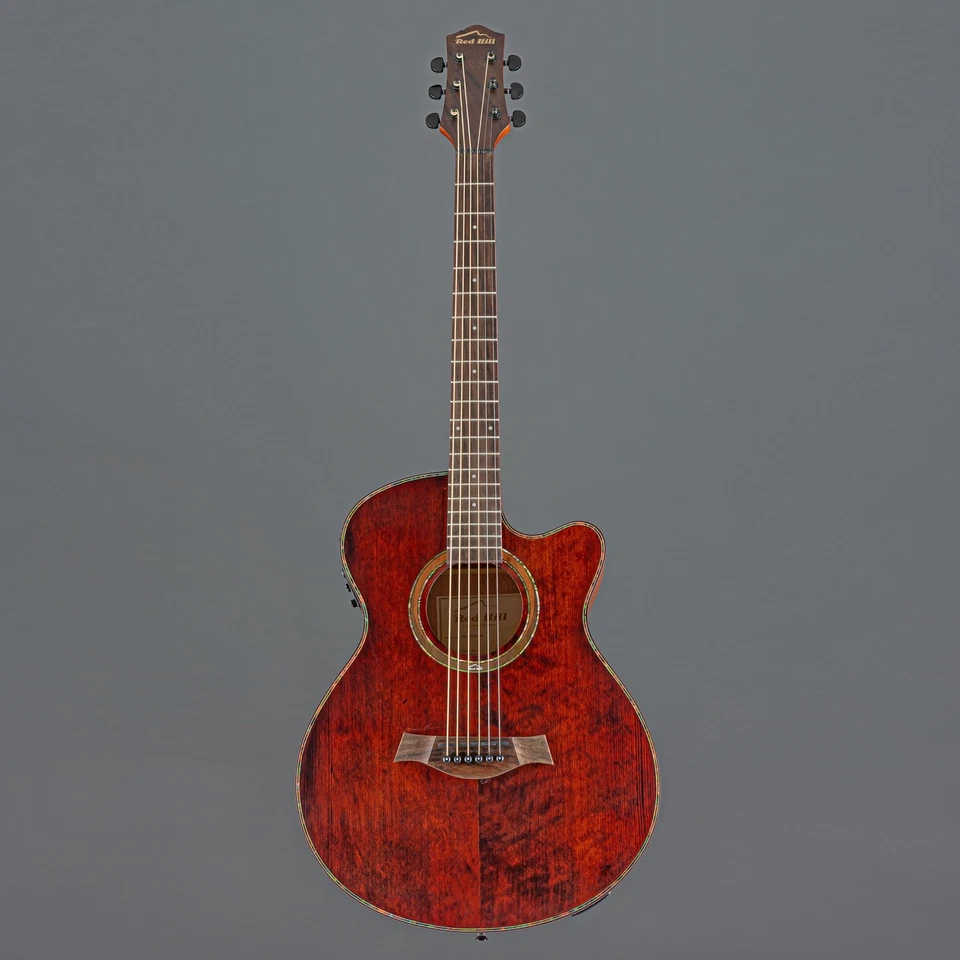 Red Hill Western Vintage Mini Jumbo Cutaway E-Gitarre Braun PS-400T Pickup Open - Bild 2 von 4