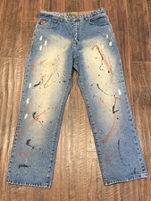 Y2K Akademiks Baggy Paint Spatter Distressed Jeans Sz 36x32 Hip Hop Street Wear