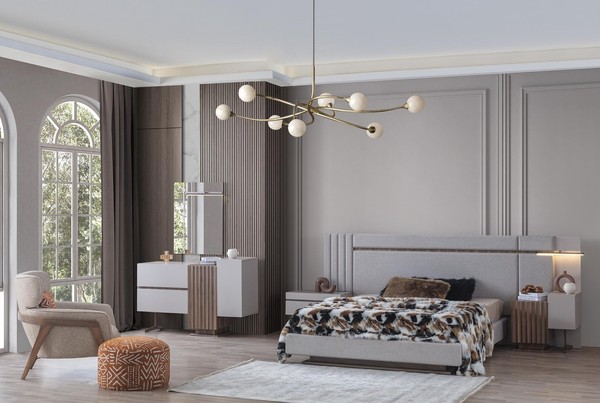 Schlafzimmer Set Luxus Komplettes Bett + 3X Nachttische 4Tlg. Modern-image